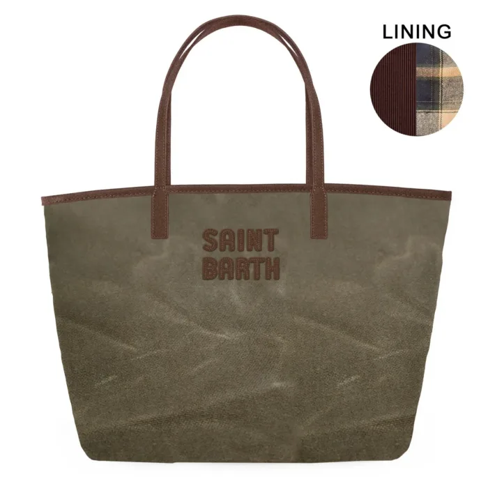 Borsa A Spalla Media Mc2 Saint Barth In Cotone Cerato Verde art. City Bag Mid Wax 5218, foto 1 di 1