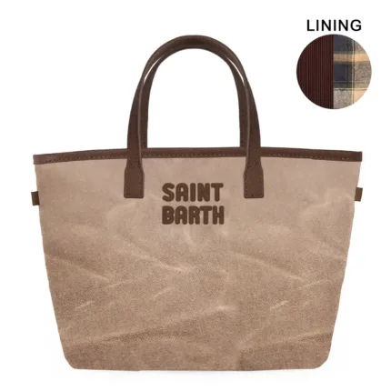 Borsa A Mano Piccola con Tracolla Mc2 Saint Barth In Cotone Cerato Beige art. City Bag Mini Wax 1318