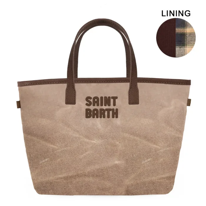 Borsa A Mano Piccola con Tracolla Mc2 Saint Barth In Cotone Cerato Beige art. City Bag Mini Wax 1318, foto 1 di 1