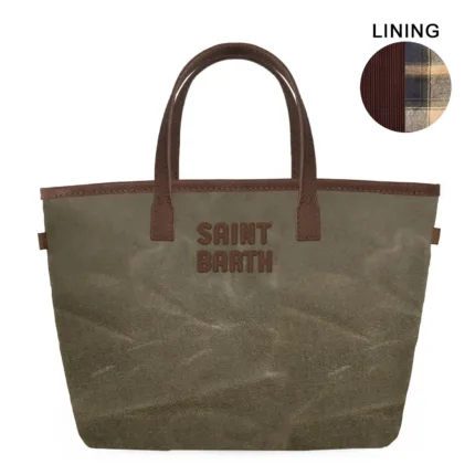 Borsa A Mano Piccola con Tracolla Mc2 Saint Barth In Cotone Cerato Verde Militare art. City Bag Mini Wax 5218