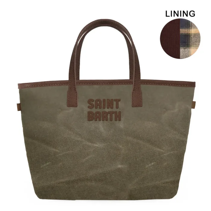 Borsa A Mano Piccola con Tracolla Mc2 Saint Barth In Cotone Cerato Verde Militare art. City Bag Mini Wax 5218, foto 1 di 1