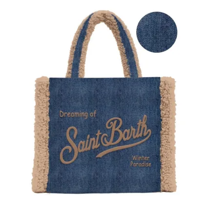 Borsa A Spalla Media Mc2 Saint Barth Denim Scuro art. Colette Shearling Denim Dark 12 Emb