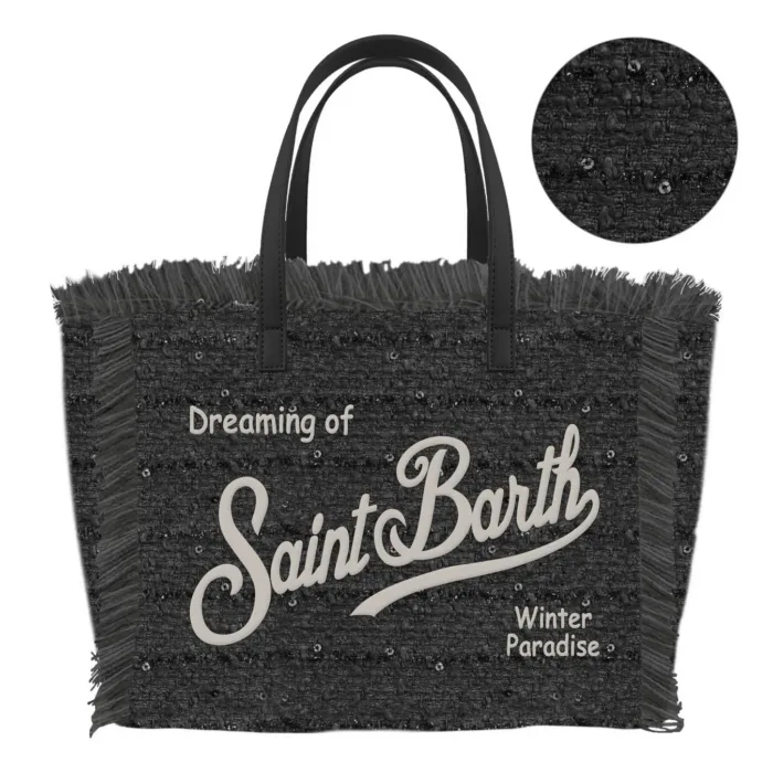 Borsa A mano Media con Tracolla Mc2 Saint Barth Nera con Paillettes art. Colette Tweed N Mini Paillettes 00 Emb, foto 1 di 1