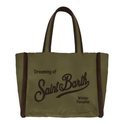 Borsa A Mano Media con Tracolla Mc2 Saint Barth In Cotone Cerato Verde art. Colette Wax 5218 Emb