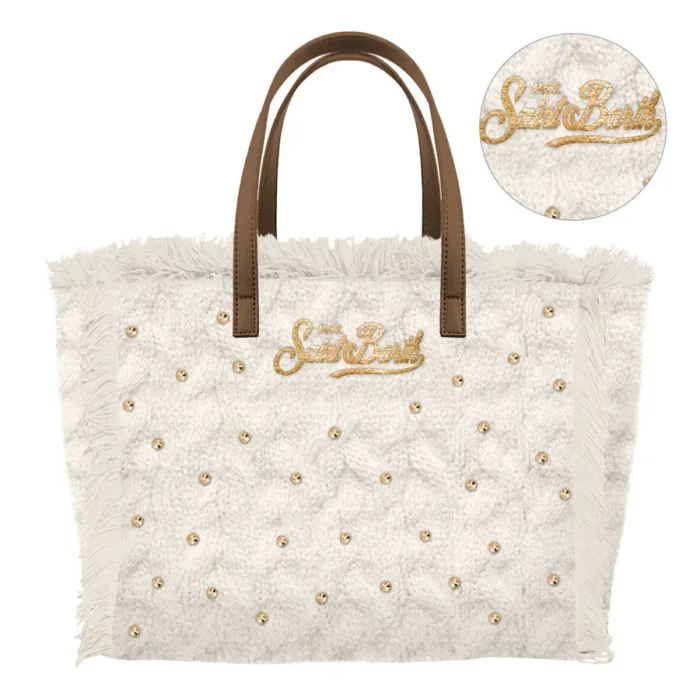 Borsa A mano Media Mc2 Saint Barth in Lana Bianca art. Colette Wool Braid Strass 10OR EMB, foto 1 di 1