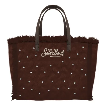 Borsa A mano Media Mc2 Saint Barth in Lana Marrone art. Colette Wool Braid Strass 18 EMB