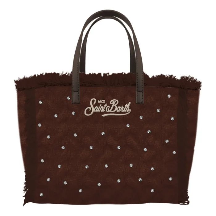 Borsa A mano Media Mc2 Saint Barth in Lana Marrone art. Colette Wool Braid Strass 18 EMB, foto 1 di 1