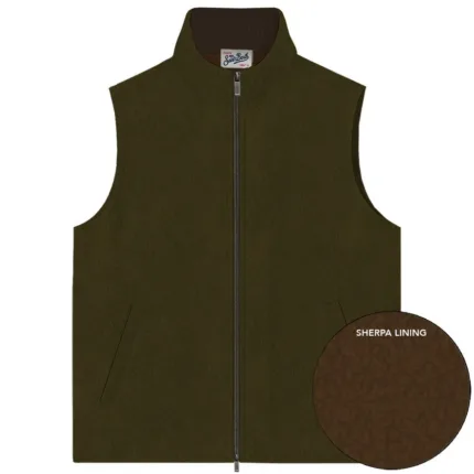 Gilet Double Face Uomo Mc2 Saint Barth In Cotone Cerato Verde e Pellicciotto Marrone art. Edgar Vest Wax 52L Kombu Green