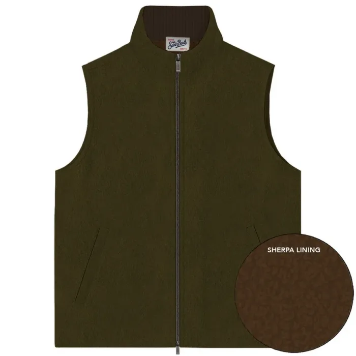 Gilet Double Face Uomo Mc2 Saint Barth In Cotone Cerato Verde e Pellicciotto Marrone art. Edgar Vest Wax 52L Kombu Green, foto 1 di 3