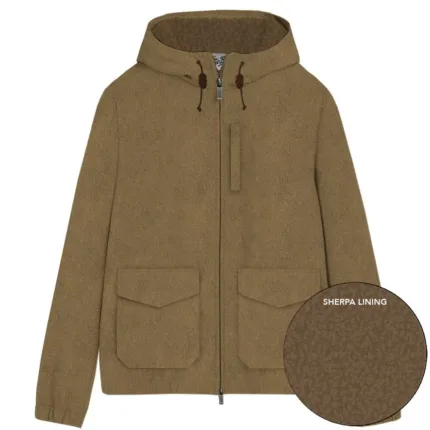 Giubbino con Cappuccio Uomo Mc2 Saint Barth In Cotone Cerato Beige e Pellicciotto Interno art. Edgar Wax 12 Kaki