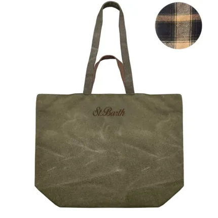 Borsa A Mano Grande Mc2 Saint Barth In Cotone Cerato Verde Militare art. ESSENTIAL WAX  5218 EMB