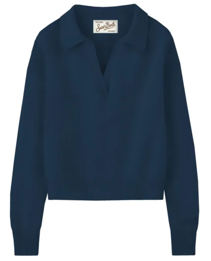 Maglione Polo Skipper Mc2 Saint Barth Blu 100% Lana art. Eze Wool 62 Night Blue