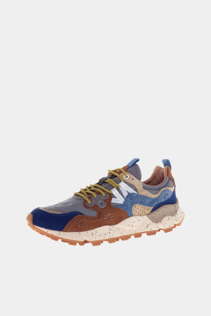 Sneakers Flower Mountain Uomo in Camoscio Denim e Cuoio, Nylon Grigio art. Yamano 3 Brown Deep Petrol 3D67, foto 3 di 4