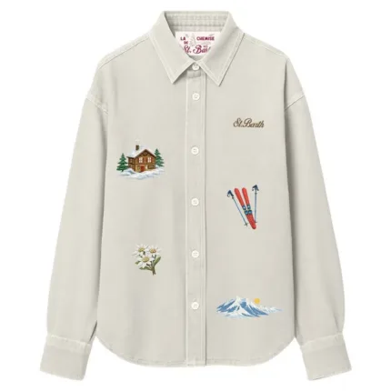Camicia Denim Mc2 Saint Barth Avorio Dettagli Ricamati  art. GIGY DENIM WINTER ELEMENTS 10 EMB