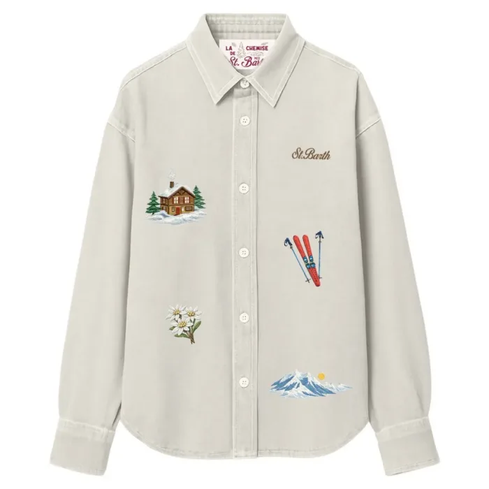 Camicia Denim Mc2 Saint Barth Avorio Dettagli Ricamati  art. GIGY DENIM WINTER ELEMENTS 10 EMB, foto 1 di 1