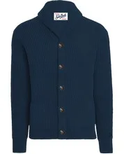 Cardigan Sciallato in Lana Costa Inglese Mc2 Saint Barth Blu art. Glasgow Wool 62 Night Blue
