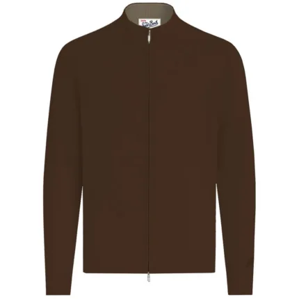 Cardigan Full Zip Uomo in Misto Lana e Cashmere Mc2 Saint Barth Marrone art. Grant MerinoCash 18H Dark Brown