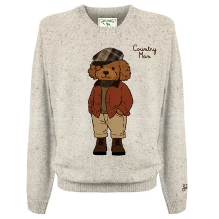 Maglione Girocollo Uomo Mc2 Saint Barth Beige art. Heron Donegal Country Poodle 10 Patch
