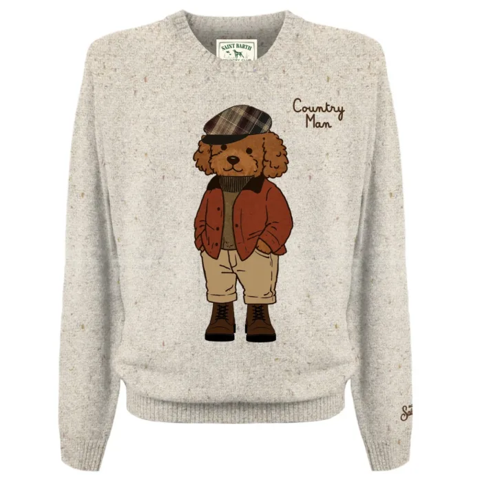 Maglione Girocollo Uomo Mc2 Saint Barth Beige art. Heron Donegal Country Poodle 10 Patch, foto 1 di 1