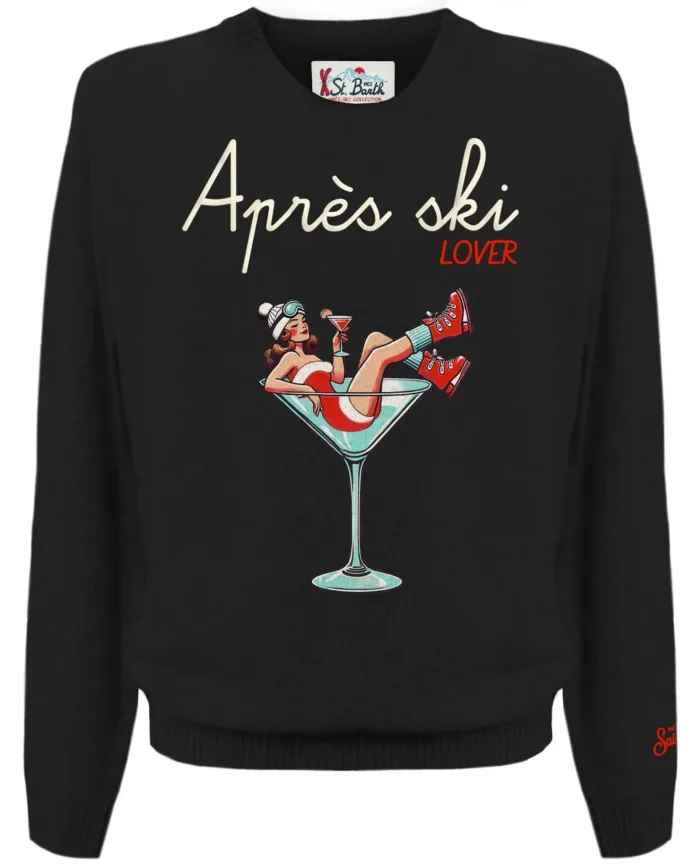 Maglione Girocollo Mc2 Saint Barth Nero art. Heron Apres Girl Glass 00 EMB, foto 1 di 1