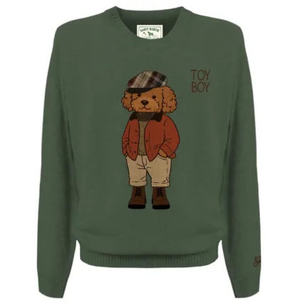 Maglione Girocollo Uomo Mc2 Saint Barth Verde art. Heron Country Poodle 52M Patch