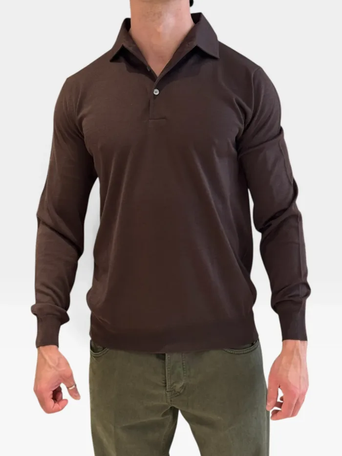 Polo In Maglia Filippo De Laurentiis in Pura Lana Merino Cioccolato art. PL1MLPAR RM16R 280, foto 1 di 2