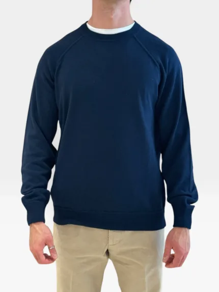 Felpa In Maglia Girocollo Filippo De Laurentiis in Misto Lana Cashmere Blu art. GC1MLR2A WC12R 891