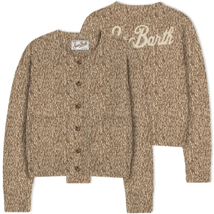 Cardigan  Mc2 Saint Barth 100% Lana Marrone e Bianco  art. JANOU MOULINE 19 CAMEL, foto 1 di 1