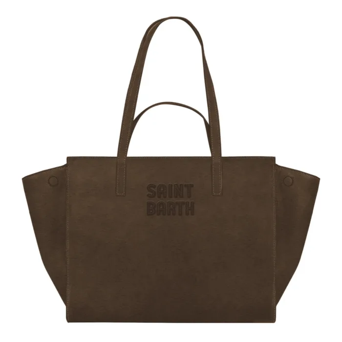 Borsa A Mano Media con Doppi Manici Mc2 Saint Barth In Camoscio Marrone art. Jour Bag Midi Suede 18, foto 1 di 1