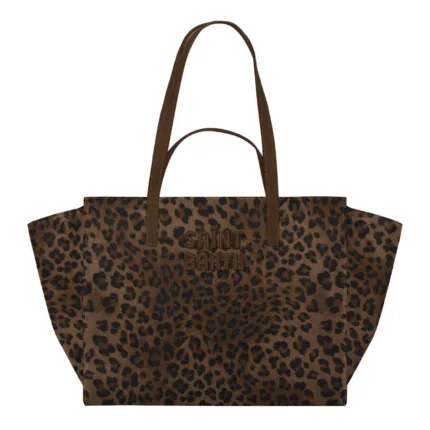 Borsa A Mano Media con Doppi Manici Mc2 Saint Barth In Tessuto e Camoscio Maculato art. Jour Bag Midi Suede Denim Dark Leopard 18