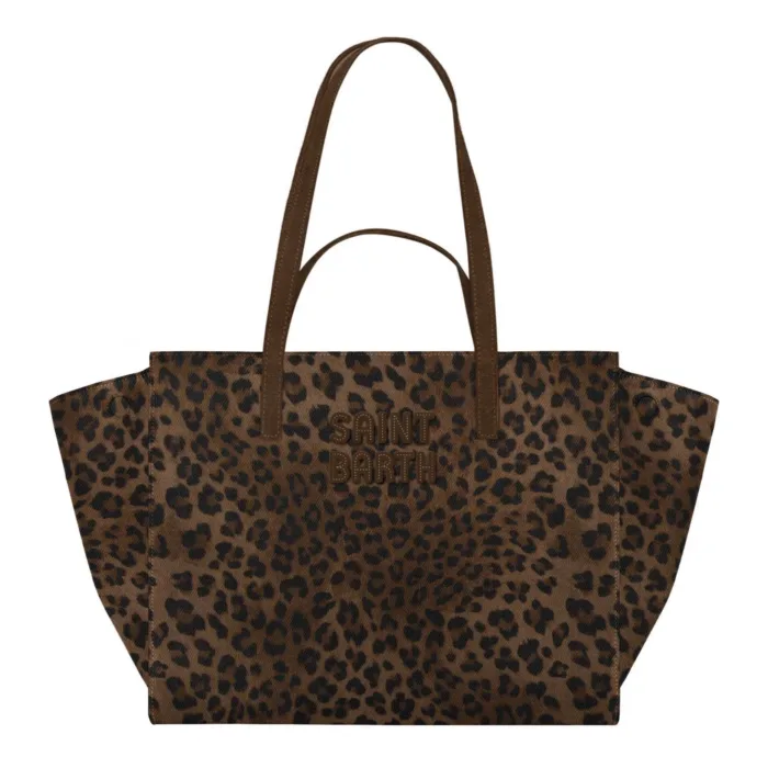 Borsa A Mano Media con Doppi Manici Mc2 Saint Barth In Tessuto e Camoscio Maculato art. Jour Bag Midi Suede Denim Dark Leopard 18, foto 1 di 1