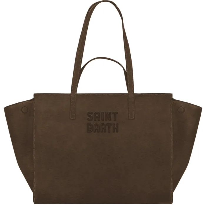 Borsa A Spalla Grande con Doppi Manici Mc2 Saint Barth In Camoscio Marrone art. Jour Bag Suede 18, foto 1 di 1