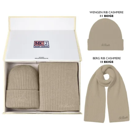 Kit Sciarpa e Cappellino in Cashmere beige art. WENGEN RIB KIT CASHMERE 11 BEIGE