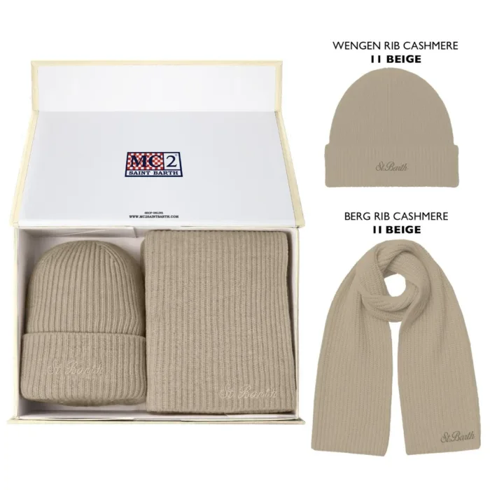 Kit Sciarpa e Cappellino in Cashmere beige art. WENGEN RIB KIT CASHMERE 11 BEIGE, foto 1 di 1