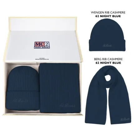 Kit Sciarpa e Cappellino in Cashmere blu art. WENGEN RIB KIT CASHMERE 62 NIGHT BLUE