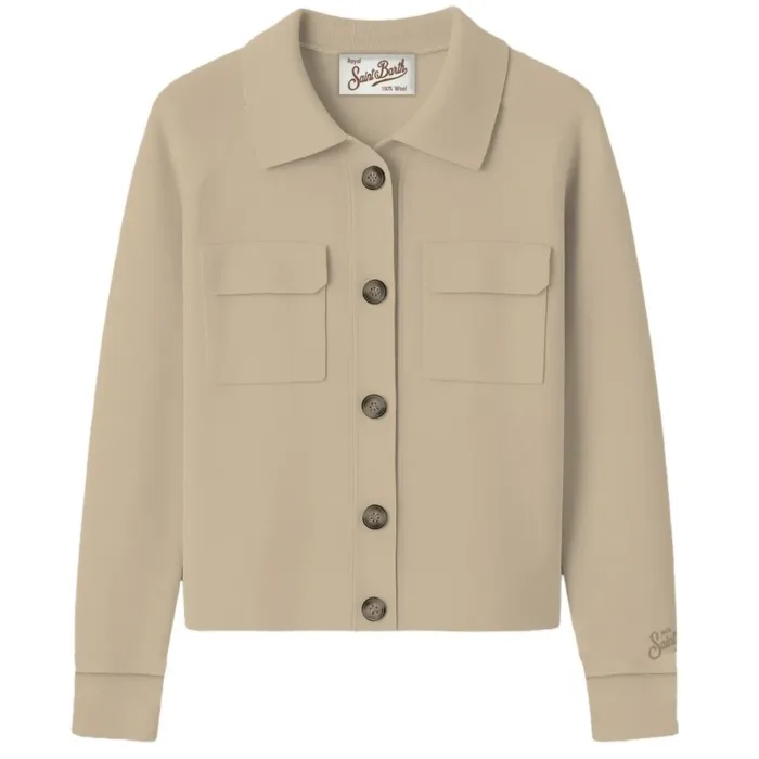 Cardigan  Mc2 Saint Barth 100% Lana Beige Chiaro  art. MARICETTE WOOL 11 BEIGE, foto 1 di 1