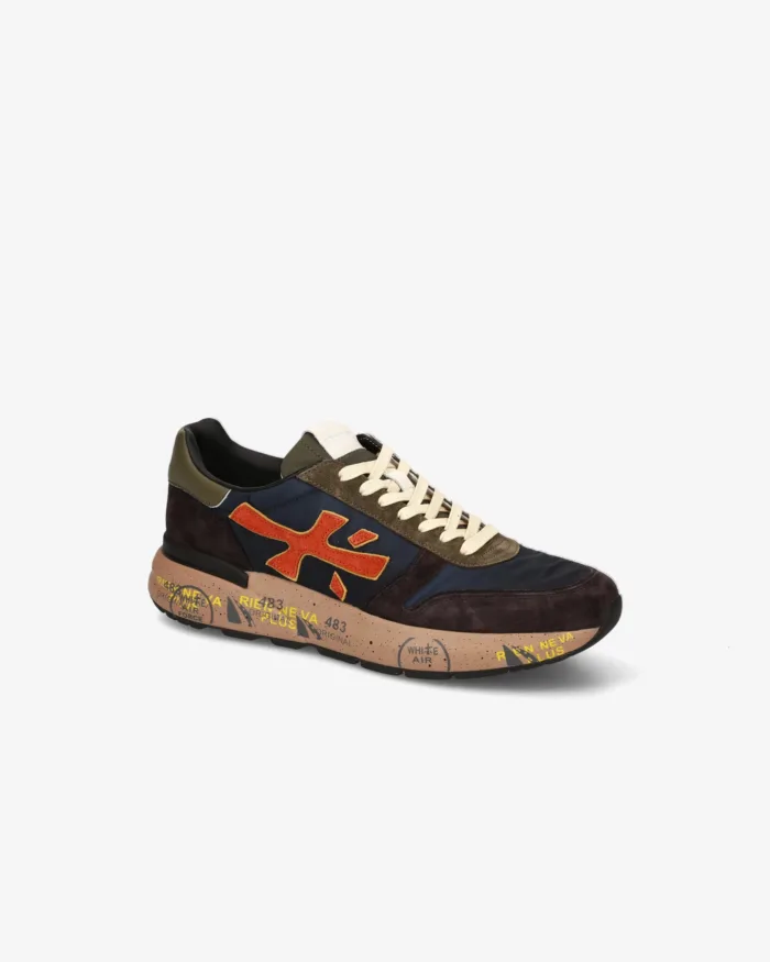 Sneakers Premiata Uomo in Camoscio Blu e Dettagli Verdi art. Mick 7721, foto 2 di 5