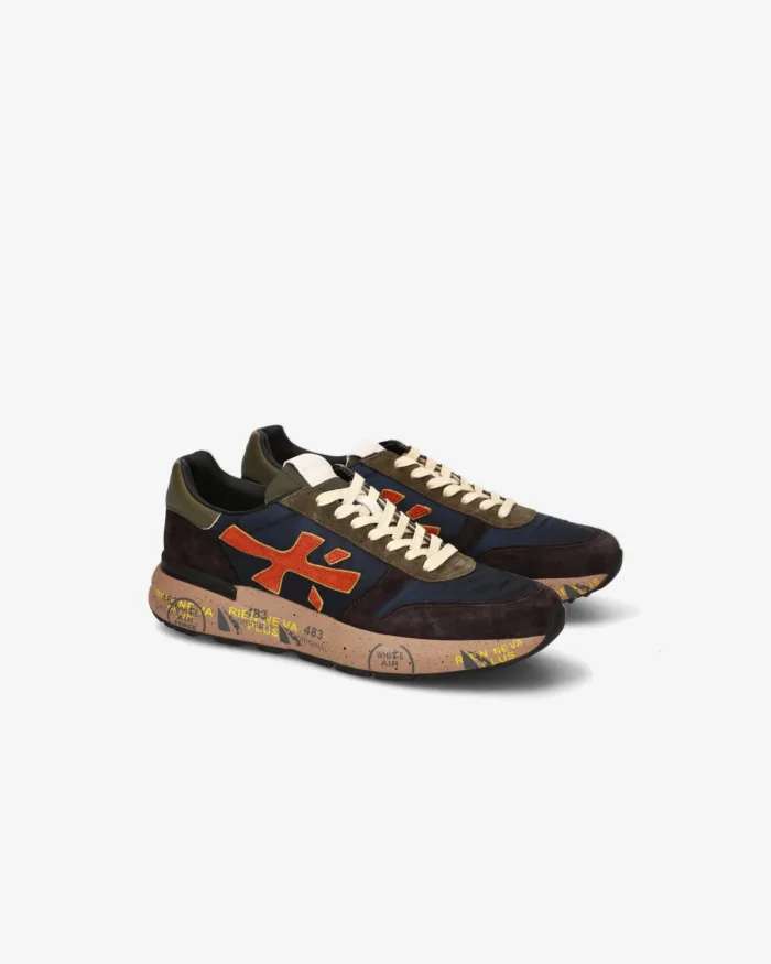 Sneakers Premiata Uomo in Camoscio Blu e Dettagli Verdi art. Mick 7721, foto 4 di 5