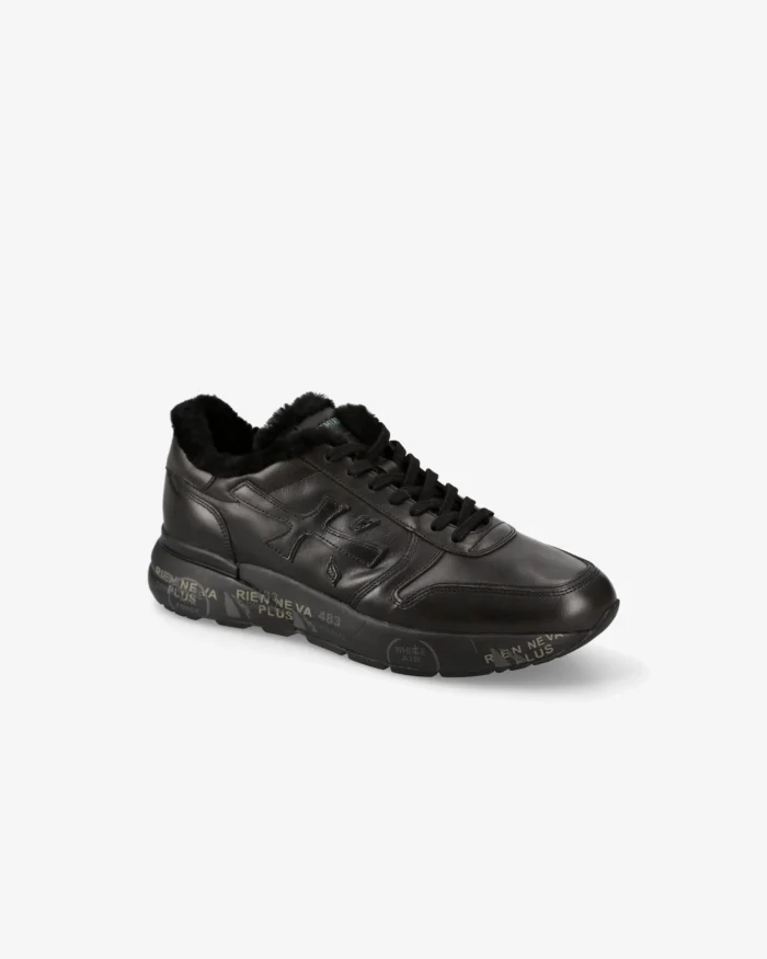 Sneakers Premiata Uomo in Pelle Nera e Pelliccia art. Mick 1453NM, foto 2 di 6
