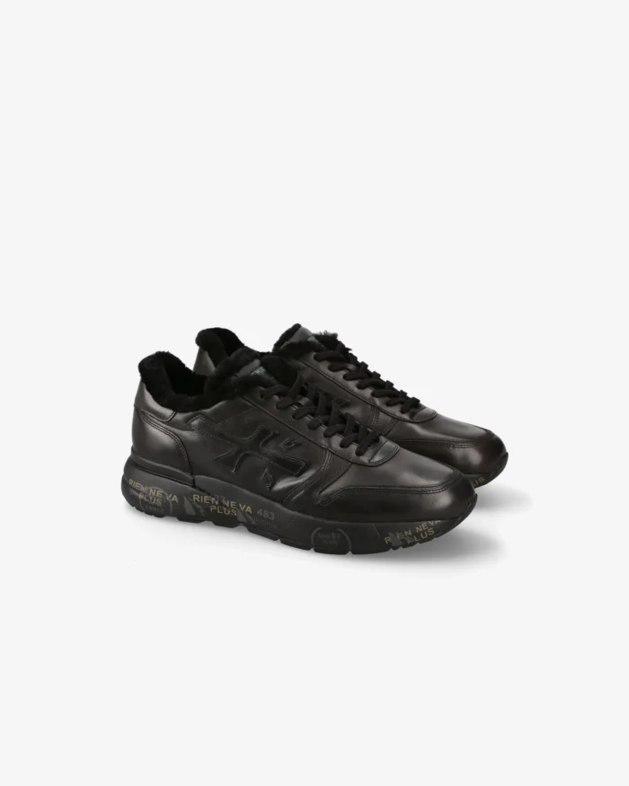 Sneakers Premiata Uomo in Pelle Nera e Pelliccia art. Mick 1453NM, foto 4 di 6