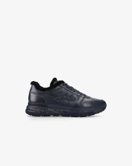 Sneakers Premiata Uomo in Pelle Blu e Pelliccia art. Mick 1807NM