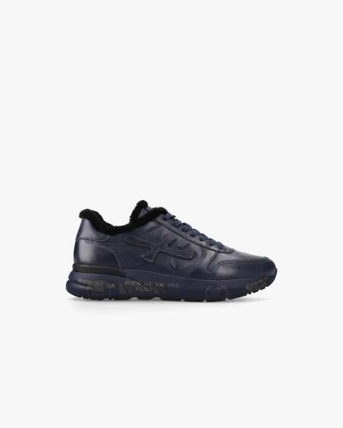 Sneakers Premiata Uomo in Pelle Blu e Pelliccia art. Mick 1807NM, foto 1 di 5