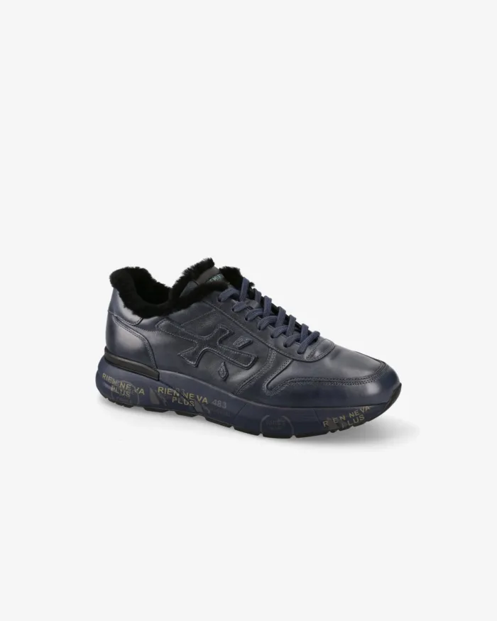 Sneakers Premiata Uomo in Pelle Blu e Pelliccia art. Mick 1807NM, foto 2 di 5