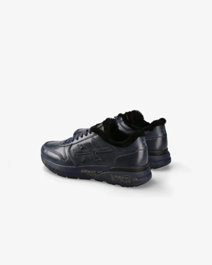Sneakers Premiata Uomo in Pelle Blu e Pelliccia art. Mick 1807NM, foto 4 di 5