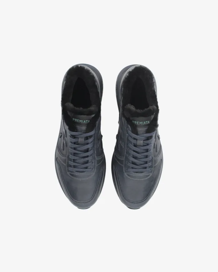 Sneakers Premiata Uomo in Pelle Blu e Pelliccia art. Mick 1807NM, foto 5 di 5