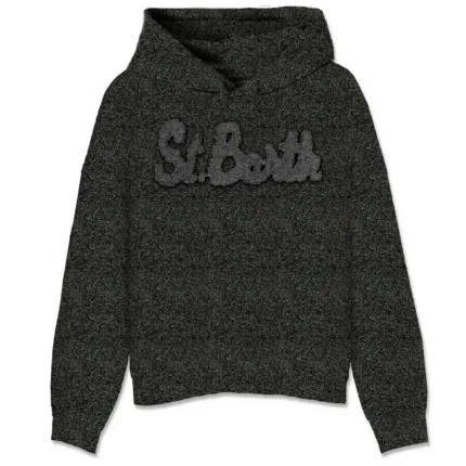 Felpa con Cappuccio Mindy Mc2 Saint Barth Nera in Lurex  art. MINDY W LUREX ST BARTH 00 PATCH EMB