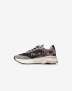 Sneakers Premiata Donna in Tessuto Nero e Camoscio Grigio art. Moerund 7793 - immagine 3