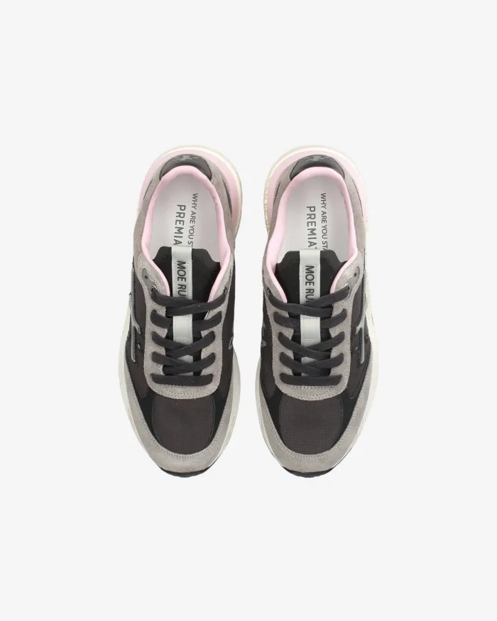 Sneakers Premiata Donna in Tessuto Nero e Camoscio Grigio art. Moerund 7793, foto 5 di 5
