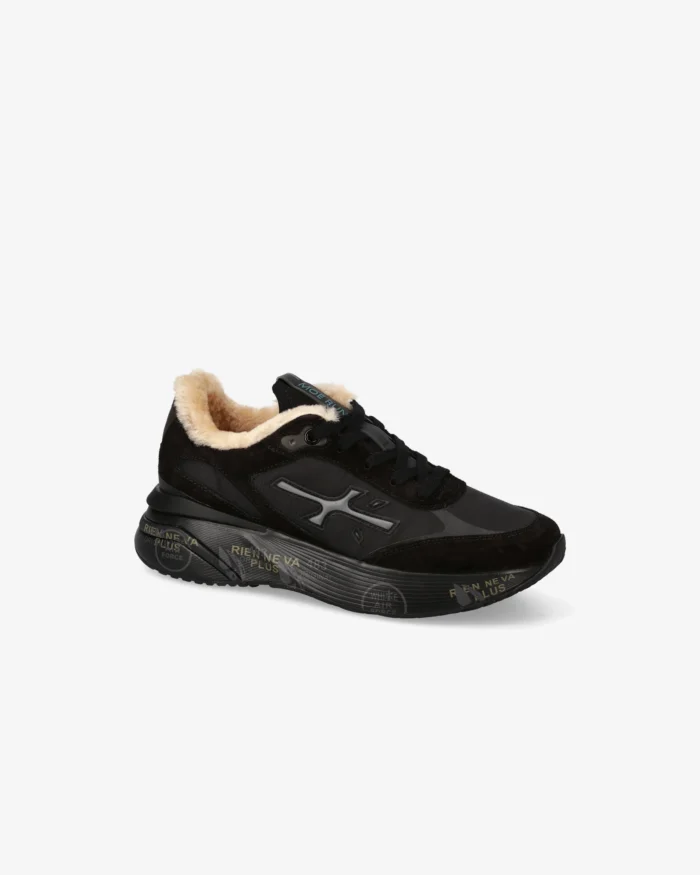 Sneakers Premiata Donna in Tessuto e Camoscio Nero e Pelliccia Interna art. Moerund 7795M, foto 2 di 5