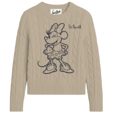 Maglione Girocollo A Trecce Mc2 Saint Barth Beige art. NEW QUEEN BRAID MINNIE OUTLINE 11 EMB
